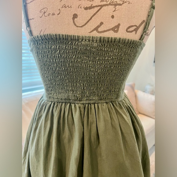 aerie Olive Green/Sage Dress Small Petite Pockets Linen Blend - Picture 4 of 14